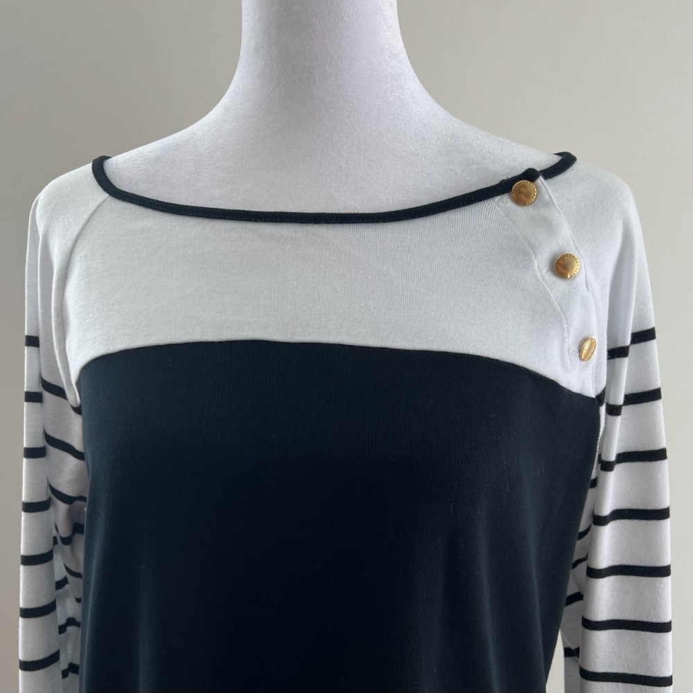 EUC Lauren Ralph Lauren Black & White Striped Top Size XL - Picture 2 of 10